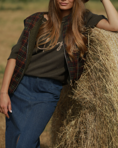 GILET DOLI CARREAUX KAKI ~ ORFEO